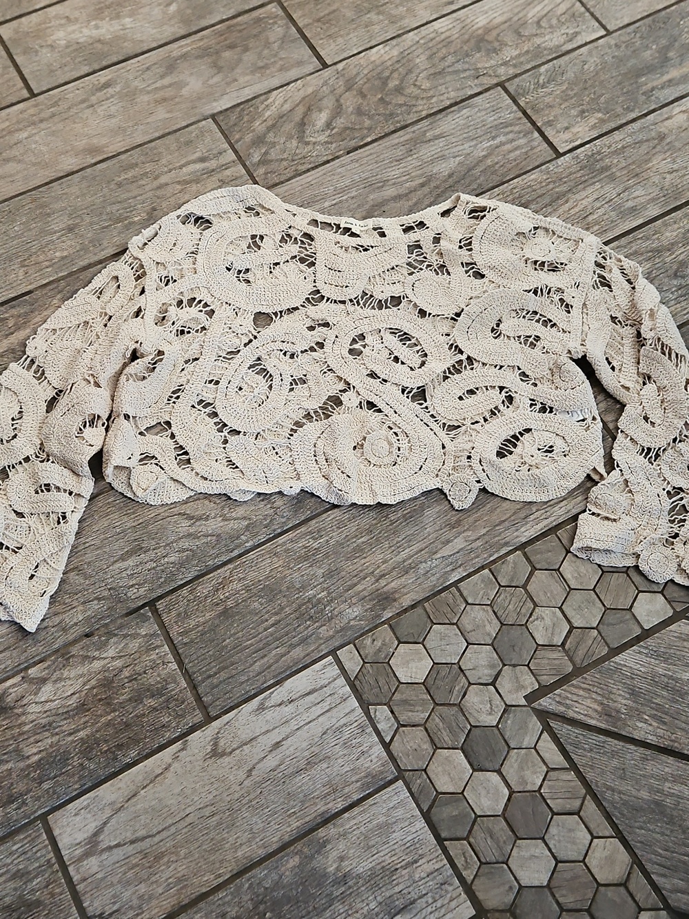 Aaron & Amber Crochet Openwork Boho Sweater Top in Cream